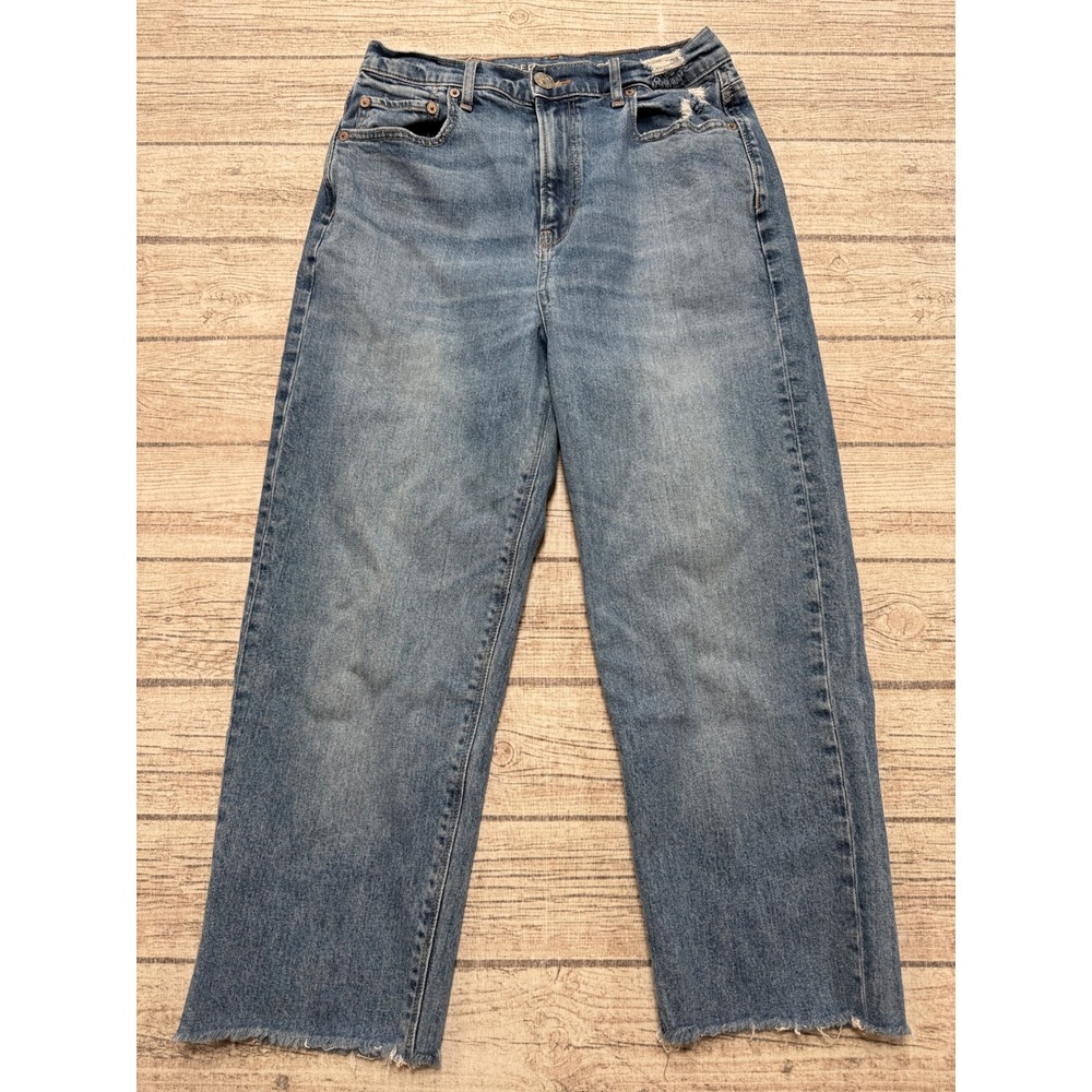 American Eagle Jeans Women's 6 Blue Denim High Rise Relaxed Distressed Cut Off